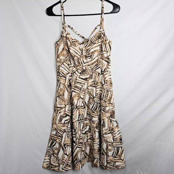 BANANA REPUBLIC Linen Dress BROWN & BEIGE size 4 Fit & Flare Lined Sundress Cute - Picture 2 of 7